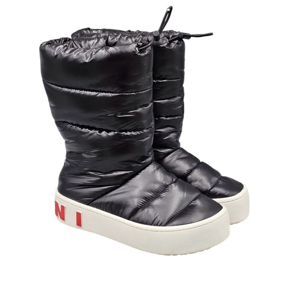 Marni Black Puffy Winter Boots with White Sole